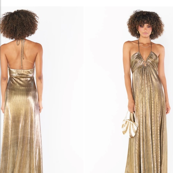 Show Me Your MuMu Shimmering Gold Halter Dress (Paros Maxi dress) - Picture 3 of 6